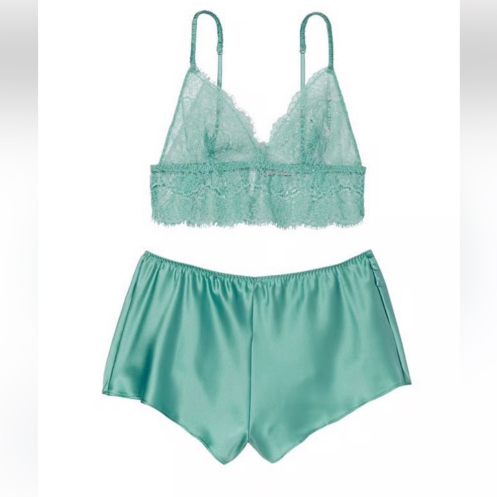 Victoria secret teal lace matching set NWT